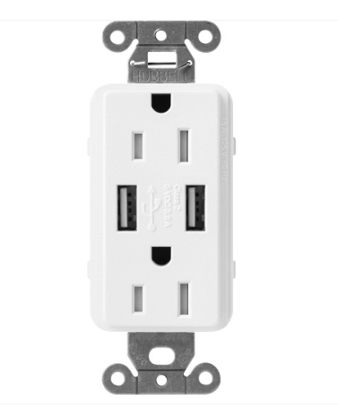 Lutron SCR-15-UBTR-SW Claro 15A Tamper Resistant Receptacle - Dual Usb - Snow Finish