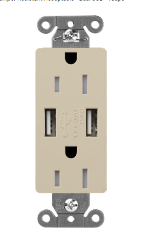 Lutron SCR-15-UBTR-TP Claro 15A Tamper Resistant Receptacle - Dual Usb - Taupe Finish