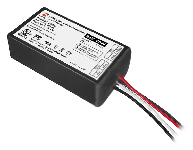 Lotus LED Lights SET-24060A Dimmable Mini Electronic Transformer, 24V, 60W