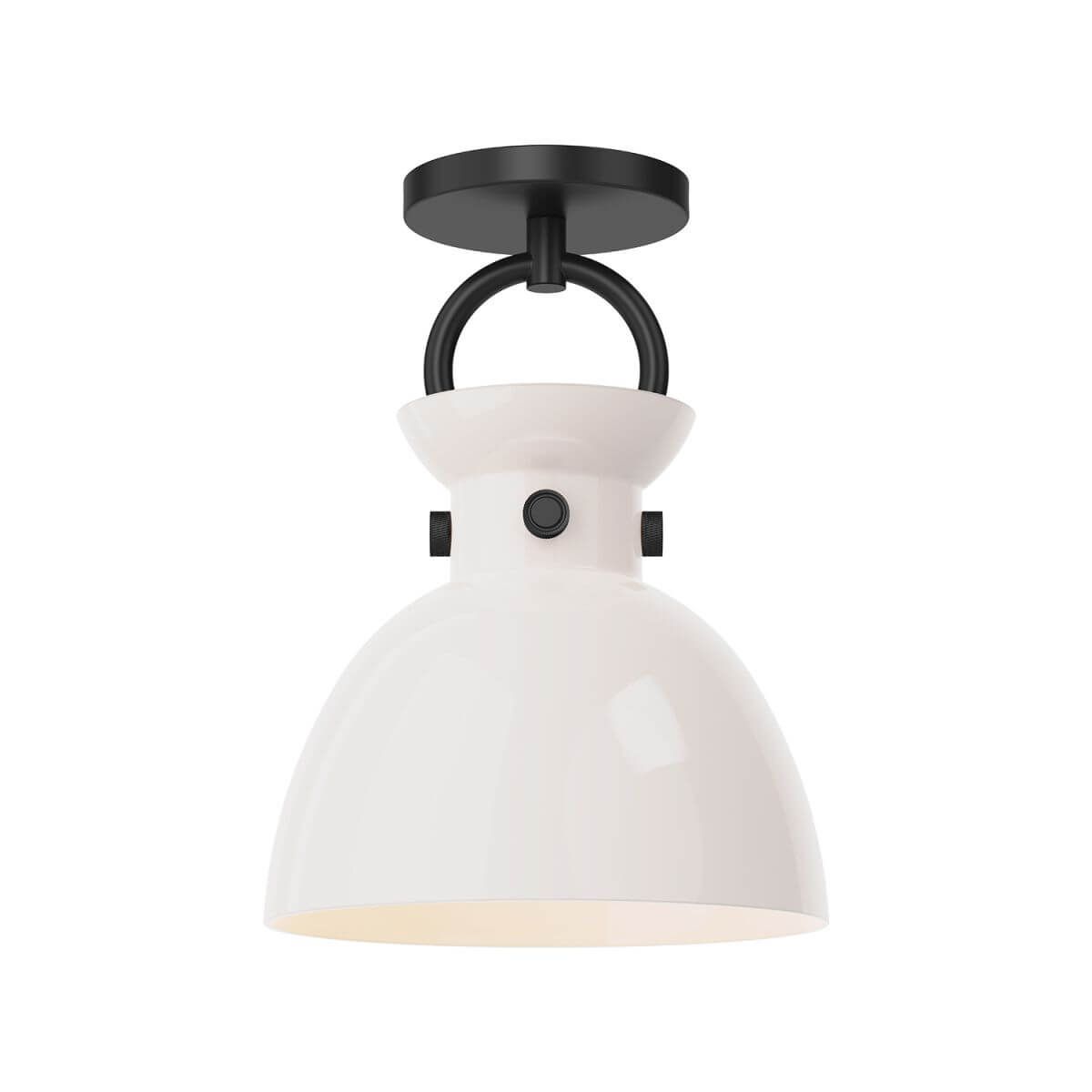 Alora Mood SF411809MBGO 9" Waldo 1-Light LED Semi-Flush Mount - Matte Black / Glossy Opal Glass
