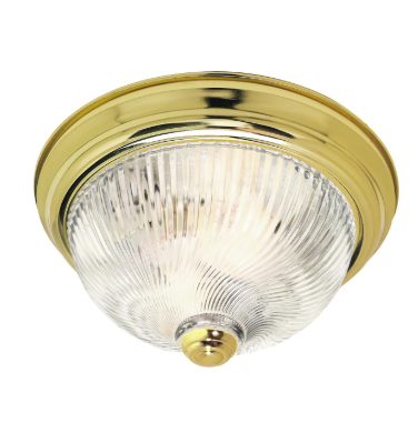 Nuvo SF76-026 3 Light - 15" Flush Mount Light with Clear Ribbed Swirl Glass - Polished Brass Finish