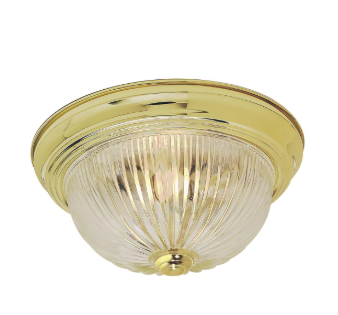 Nuvo SF76-091 2 Light - 11" Flush Mount Light with Clear Ribbed Glass - Polished Brass Finish