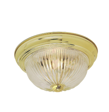 Nuvo SF76-093 2 Light - 15" Flush Mount Light with Clear Ribbed Glass - Polished Brass Finish