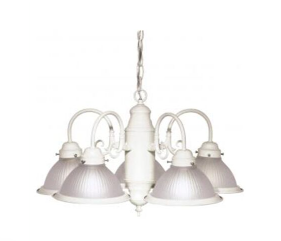 Nuvo SF76-693 5 Light - 22" - LED Chandelier Light - With Frosted Ribbed Shades - Textured White Finish