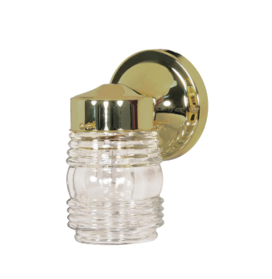 Nuvo SF77-996 1 Light - 6" LED Outdoor Wall Light Mason Jar with Clear Glass - Polished Brass Finish