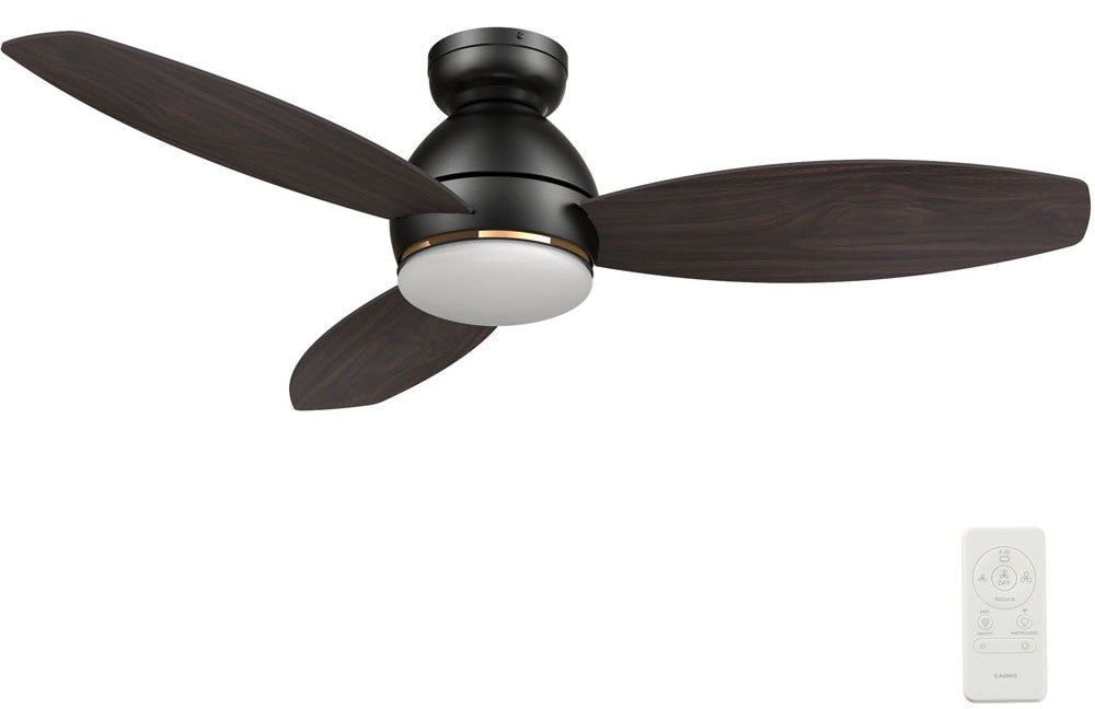 Carro USA SFR483Q6-L12-BG-1-FM 48" Hobart Smart Ceiling Fan With LED Light Kit - Fixture Finish: Black With Gold - Blade Finish: Walnut & Barnwood