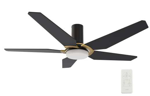 Carro USA SFR485B-L22-B2-1G-FM Kaj Modern Black LED 48" Home Ceiling Fan, Black/ Gold Detail