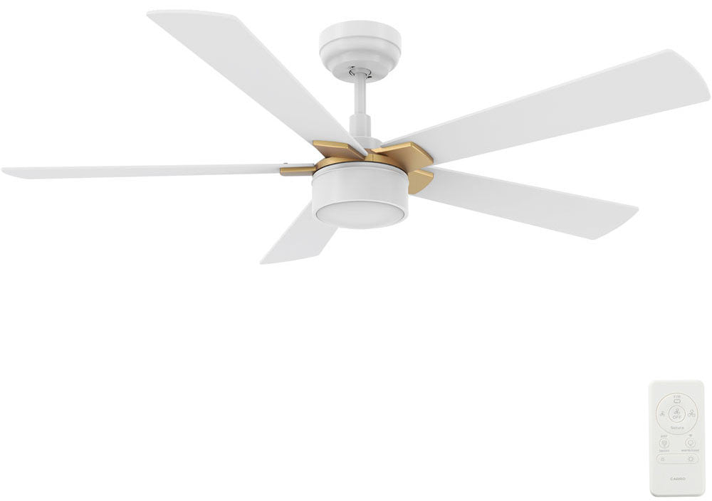 Carro USA SFR525B5-L11-W1-1G 52" Stockton Modern LED Home Ceiling Fan - Fixture Finish: White - Blade Finish: White (Gold Detail)