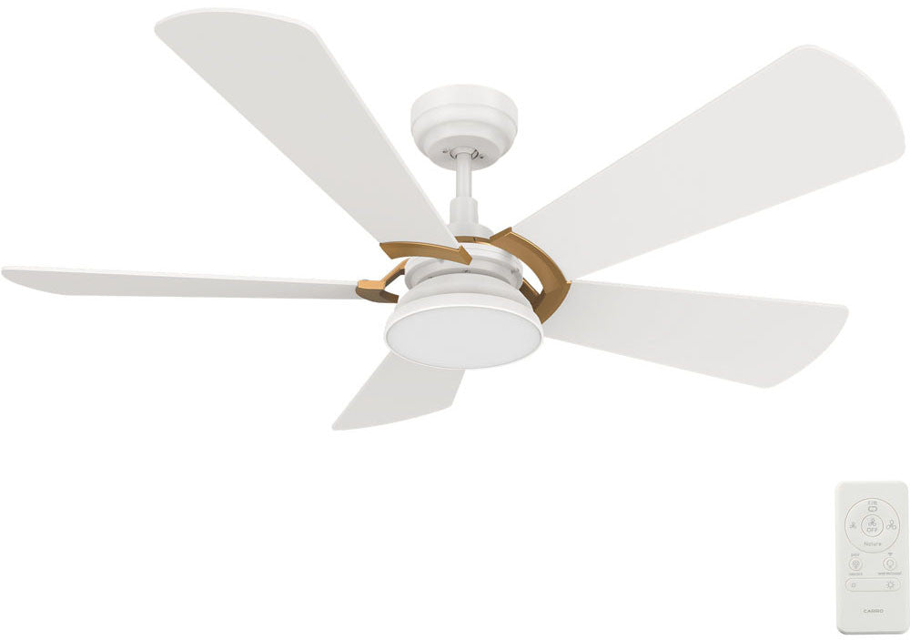 Carro USA SFR525B6-L12-W1-1G 52" Savili Modern LED Home Ceiling Fan - Fixture Finish: White - Blade Finish: White (Gold Detail)