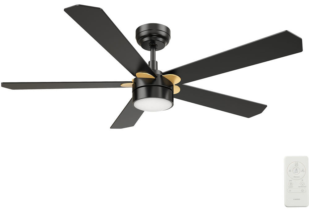 Carro USA SFR525E2-L11-B2-1G 52" Tarrasa Contemporary LED Home Ceiling Fan - Fixture Finish: Black - Blade Finish: Black (Gold Detail)