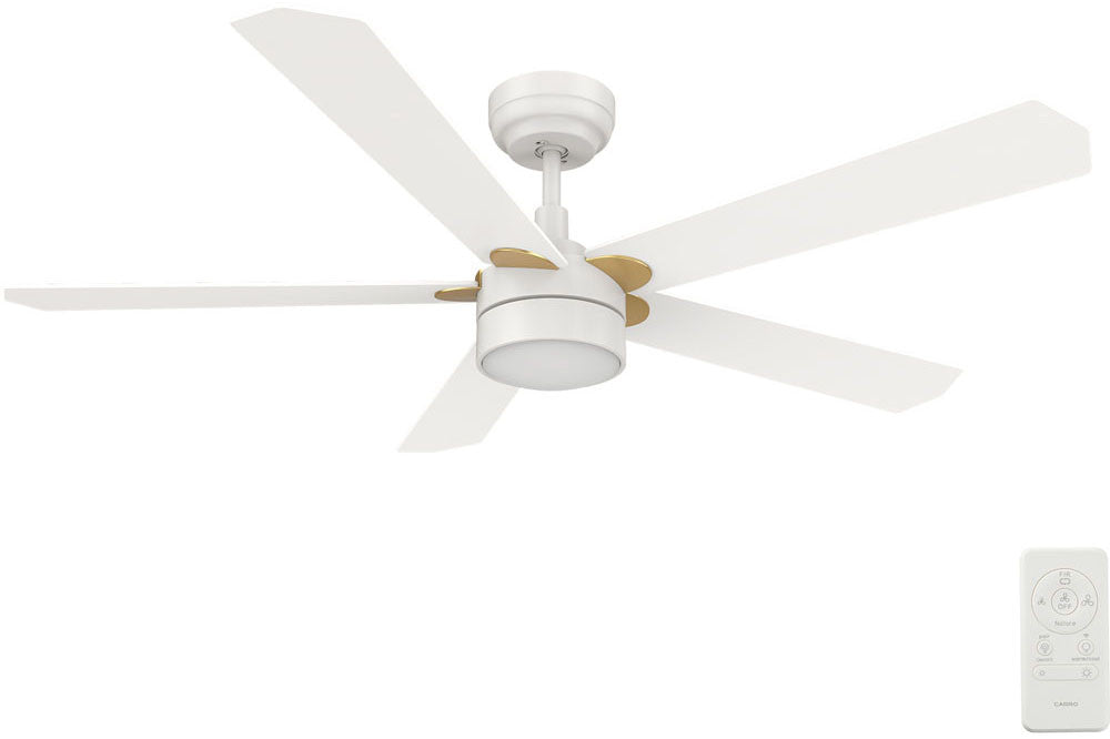 Carro USA SFR525E2-L11-W1-1G 52" Tarrasa Contemporary LED Home Ceiling Fan - Fixture Finish: White - Blade Finish: White (Gold Detail)