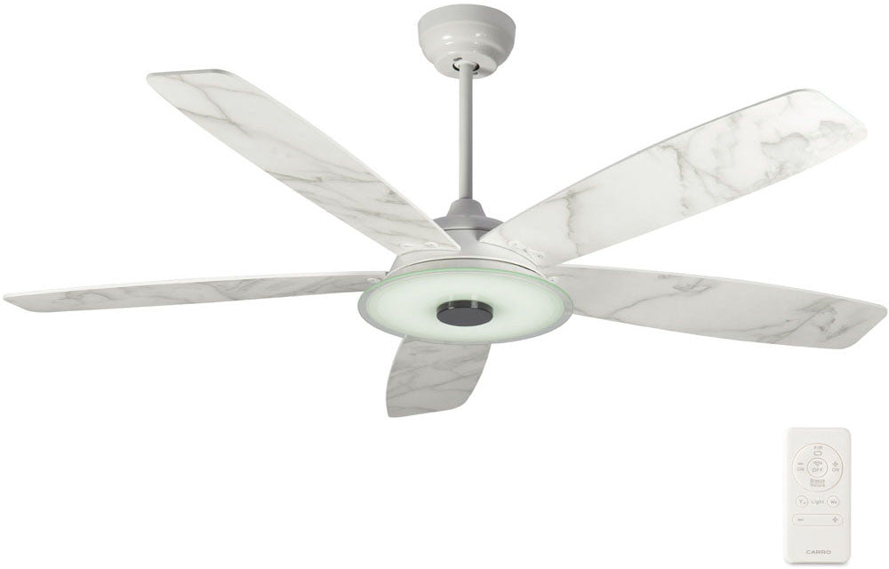 Carro USA SFR525H-L13-W7-1 52" Journey Smart Ceiling Fan With LED Light Kit - Fixture Finish: White - Blade Finish: Marble