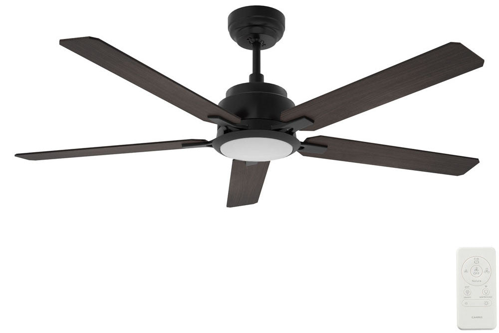 Carro USA SFR525J-L12-B5-1 52" Espear Smart Ceiling Fan With LED Light - Fixture Finish: Black - Blade Finish: Walnut