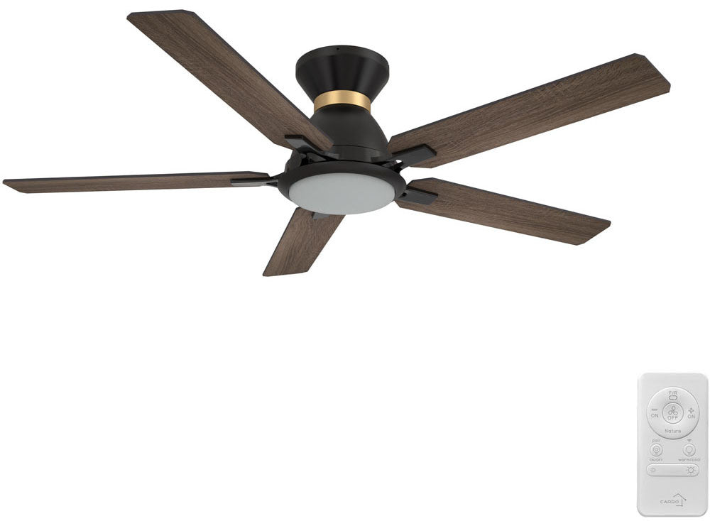 Carro USA SFR525J-L12-BG-1-FMA 52" Espear Smart Ceiling Fan With LED Light - Fixture Finish: Black With Gold- Blade Finish: Walnut & Barnwood