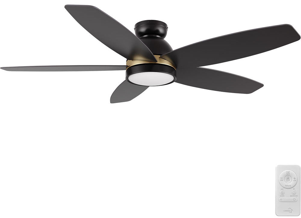 Carro USA SFR525Q5-L12-B2-1-FMA 52" Fremont Smart Ceiling Fan With LED Light Kit - Fixture Finish: Black With Gold - Blade Finish: Black