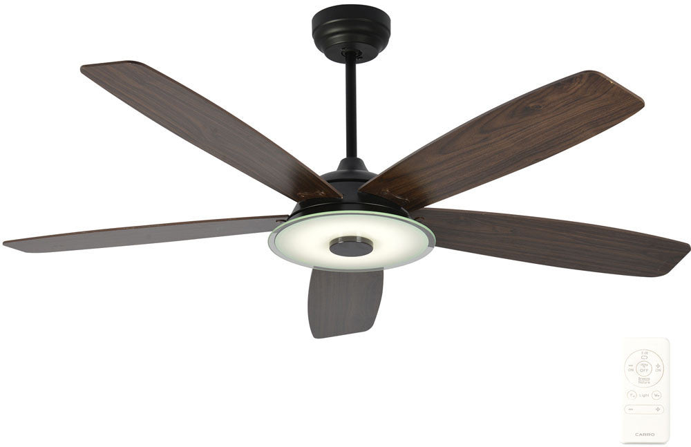 Carro USA SFR565H-L13-B5-1 56" Journey Smart Ceiling Fan With LED Light Kit - Fixture Finish: Black - Blade Finish: Walnut