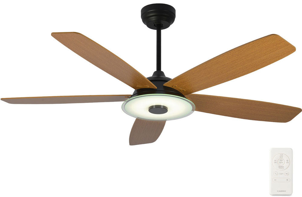 Carro USA SFR565H-L13-B9-1 56" Journey Smart Ceiling Fan With LED Light Kit - Fixture Finish: Black - Blade Finish: Red Mahogany