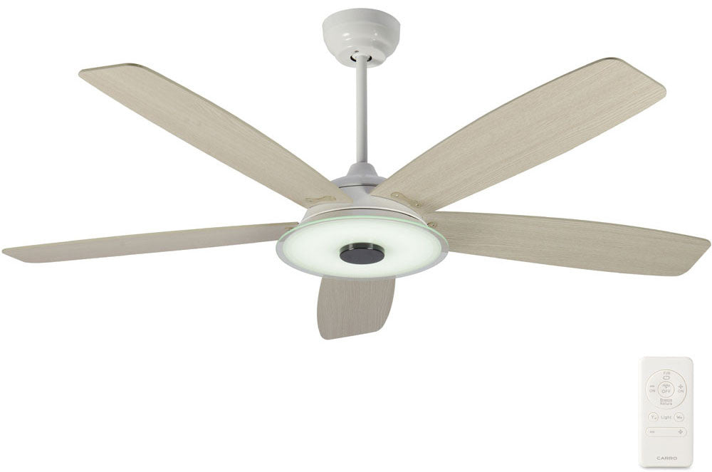 Carro USA SFR565H-L13-W6-1 56" Journey Smart Ceiling Fan With LED Light Kit - Fixture Finish: White - Blade Finish: Light Chestnut