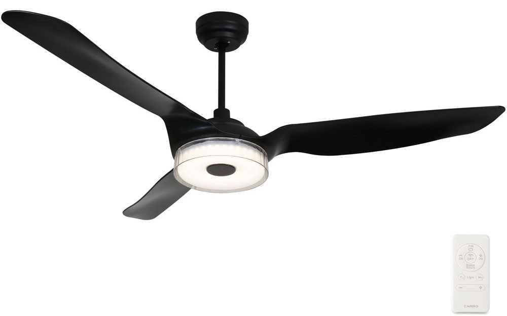Carro USA SFR603F-L13-B2-1 60" FLETCHER Smart Ceiling Fan With LED Light Kit - Fixture Finish: Black - Blade Finish: Black