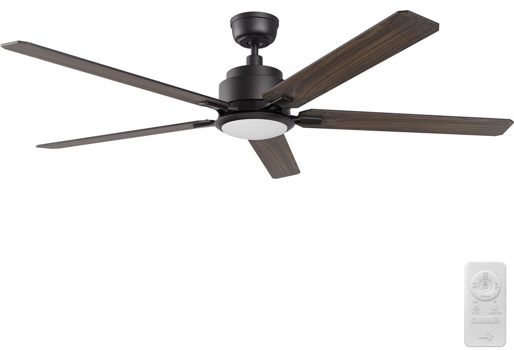 Carro USA SFR605J-L12-BG-1 60" Espear Smart Ceiling Fan With LED Light - Fixture Finish: Black - Blade Finish: Walnut & Barnwood