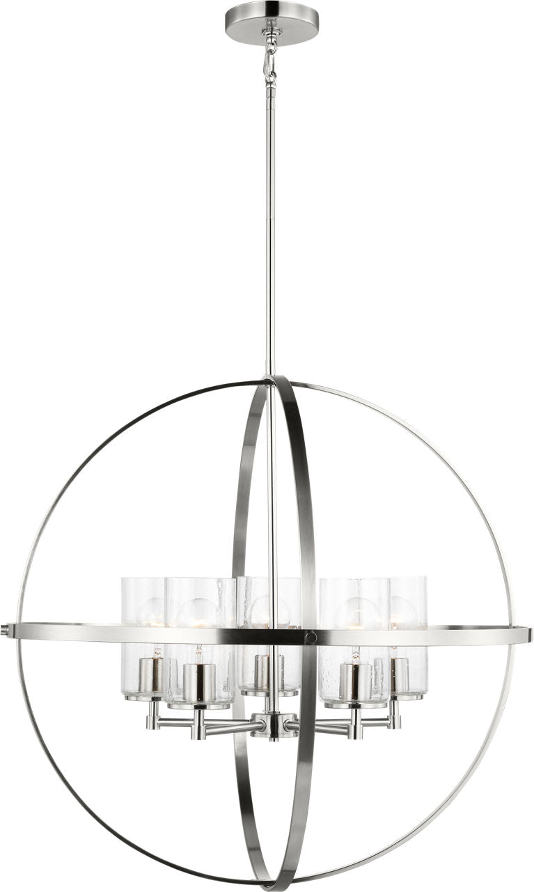 Generation Lighting Alturas 5 light brushed nickel chandelier with clear seeded glass shades