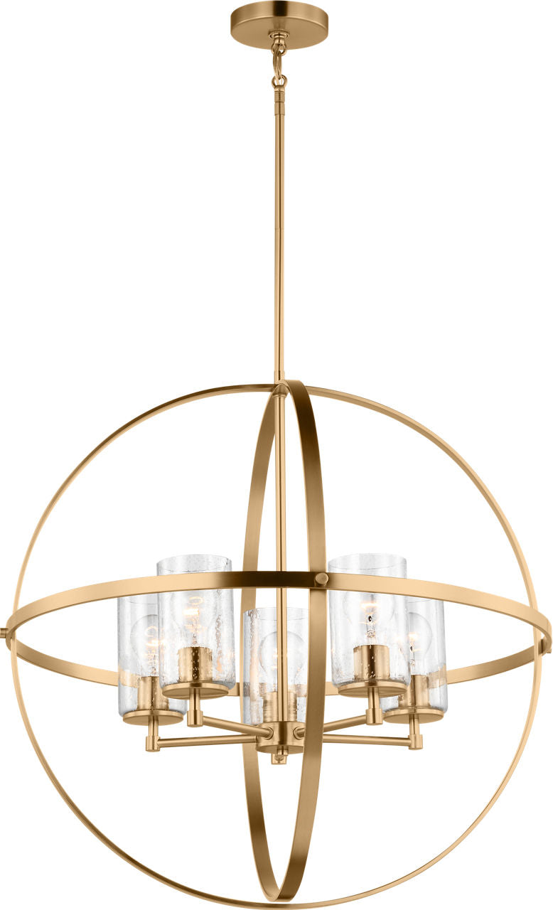 Generation Lighting Alturas 5 light satin brass chandelier with clear seeded glass shades