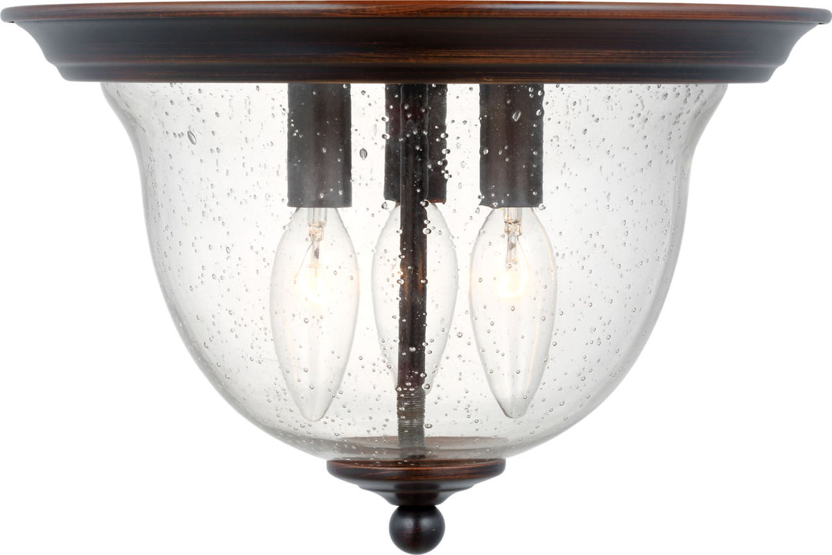 Generation Lighting Belton 3 light bronze flush mount ceiling light with clear seeded glass