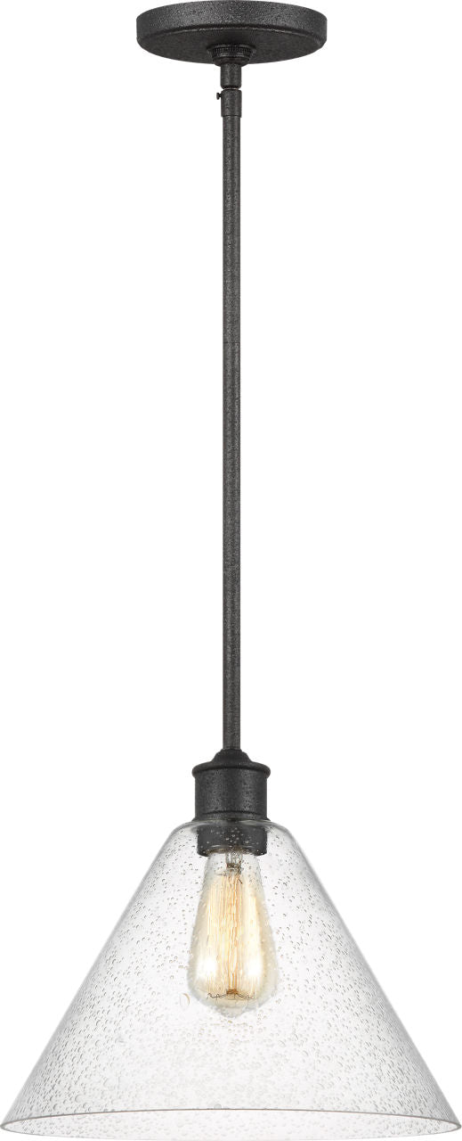 Generation Lighting Belton 1 light 12 inch midnight black pendant ceiling light with clear seeded glass shade