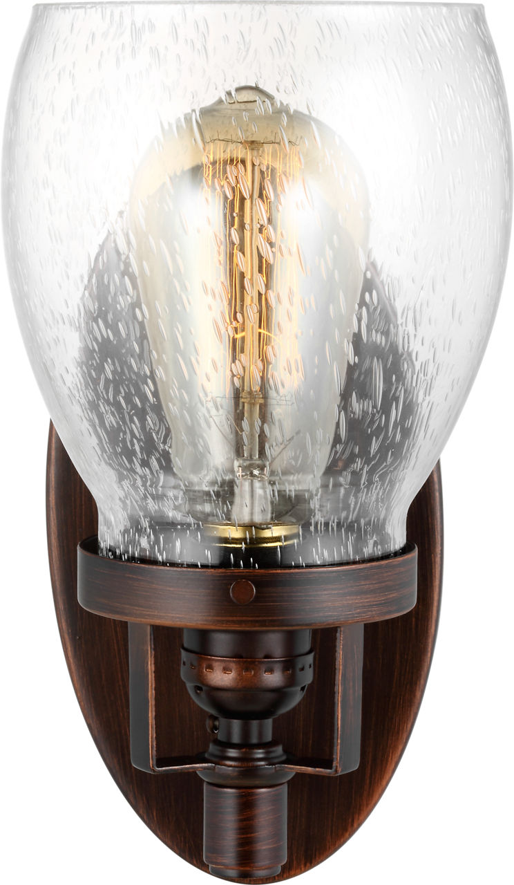 Generation Lighting Belton 1 light bath vanity wall light in sconce bronze with clear seeded glass