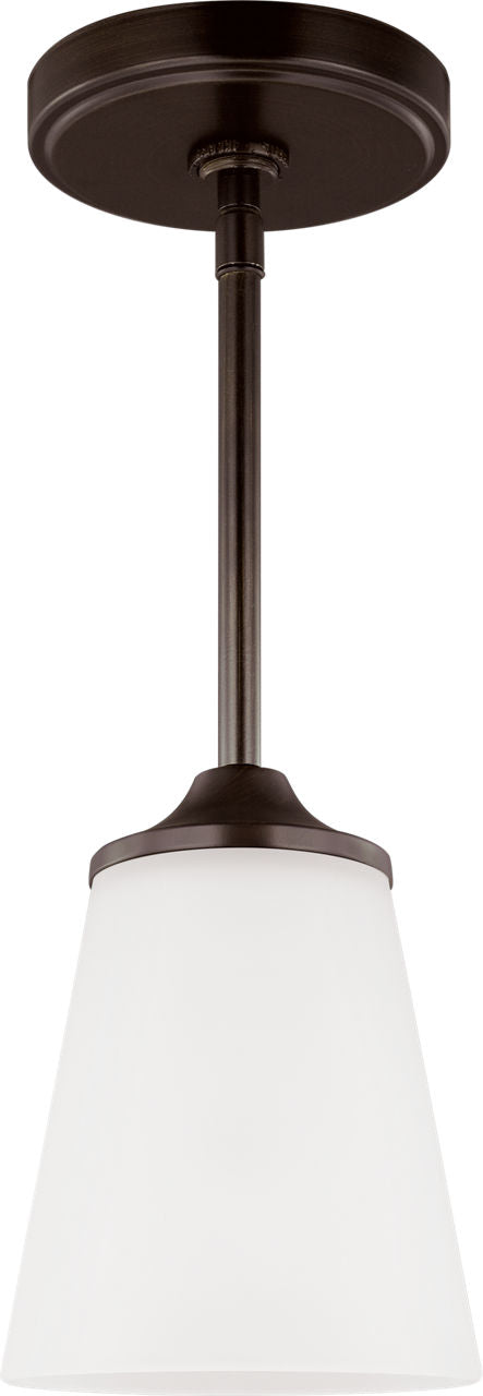 Generation Lighting Hanford 1 light bronze mini pendant with satin etched glass shade