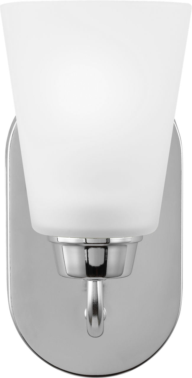 Generation Lighting Kerrville 1 light chrome bath sconce wall light with satin etched glass