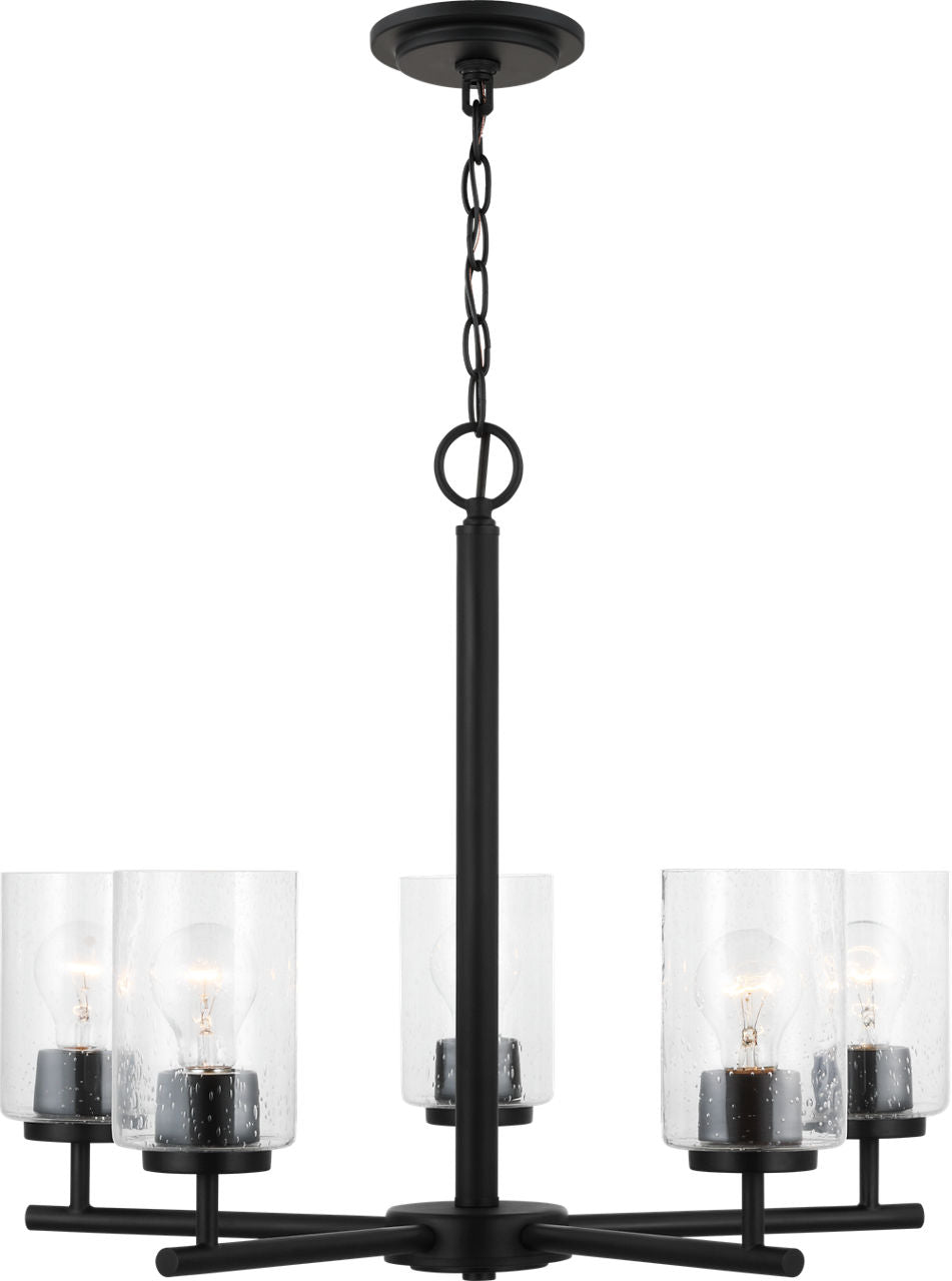 Generation Lighting Oslo 5 light chandelier ceiling light in midnight black with clear seeded glass