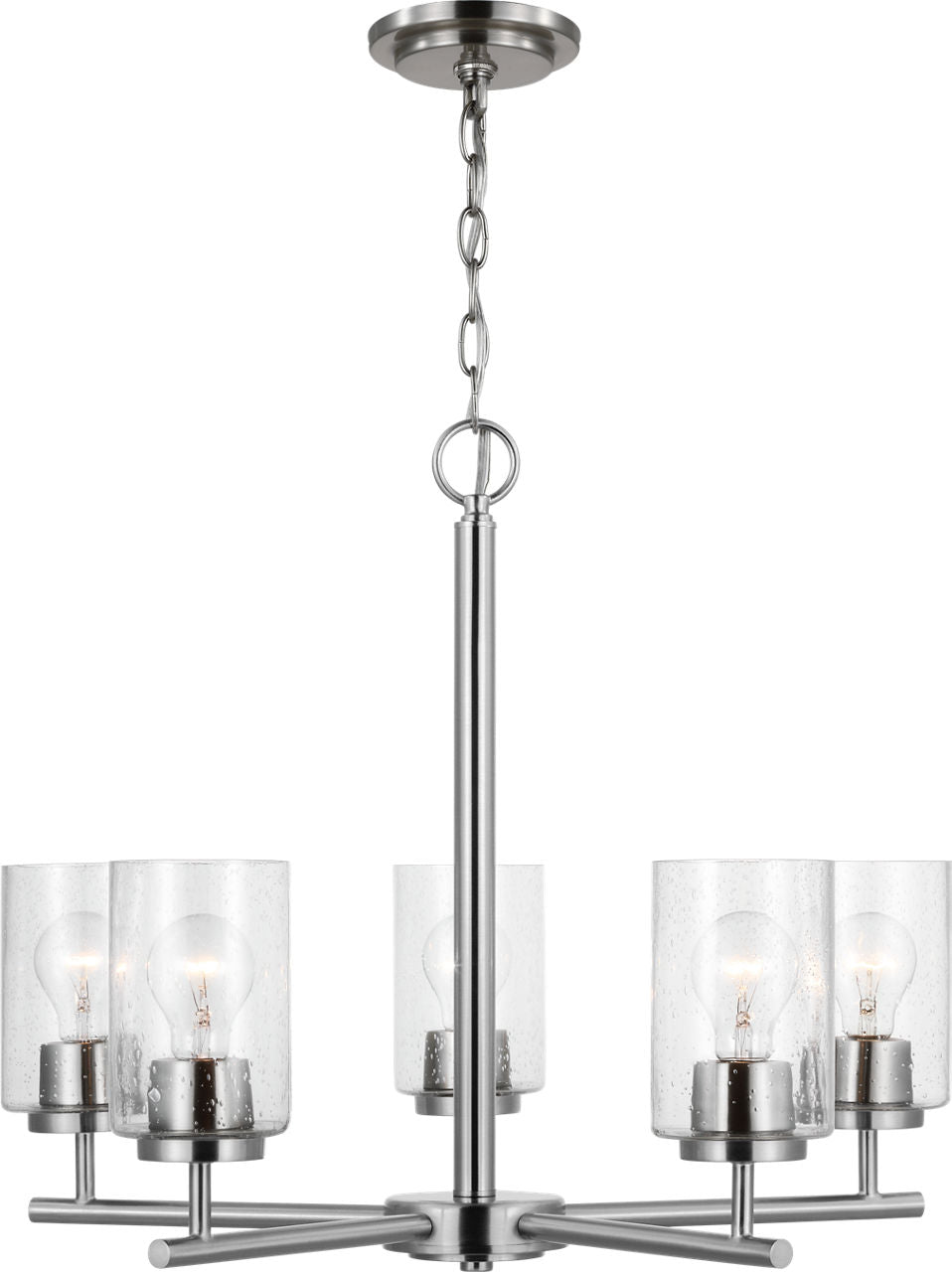 Generation Lighting Oslo 5 light brushed nickel chandelier with clear seeded glass