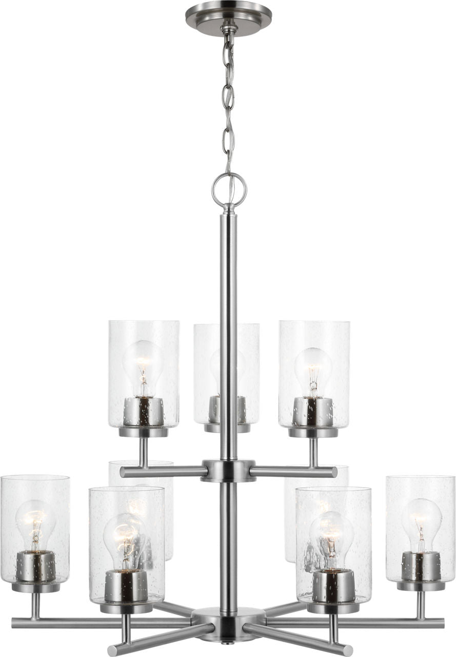 Generation Lighting Oslo 9 light brushed nickel chandelier with clear seeded glass