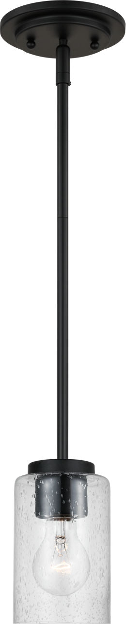 Generation Lighting Oslo 1 light black mini pendant with clear seeded glass