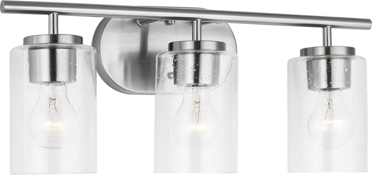Generation Lighting Oslo 3 light brushed nickel bath vanity wall light with clear seeded glass