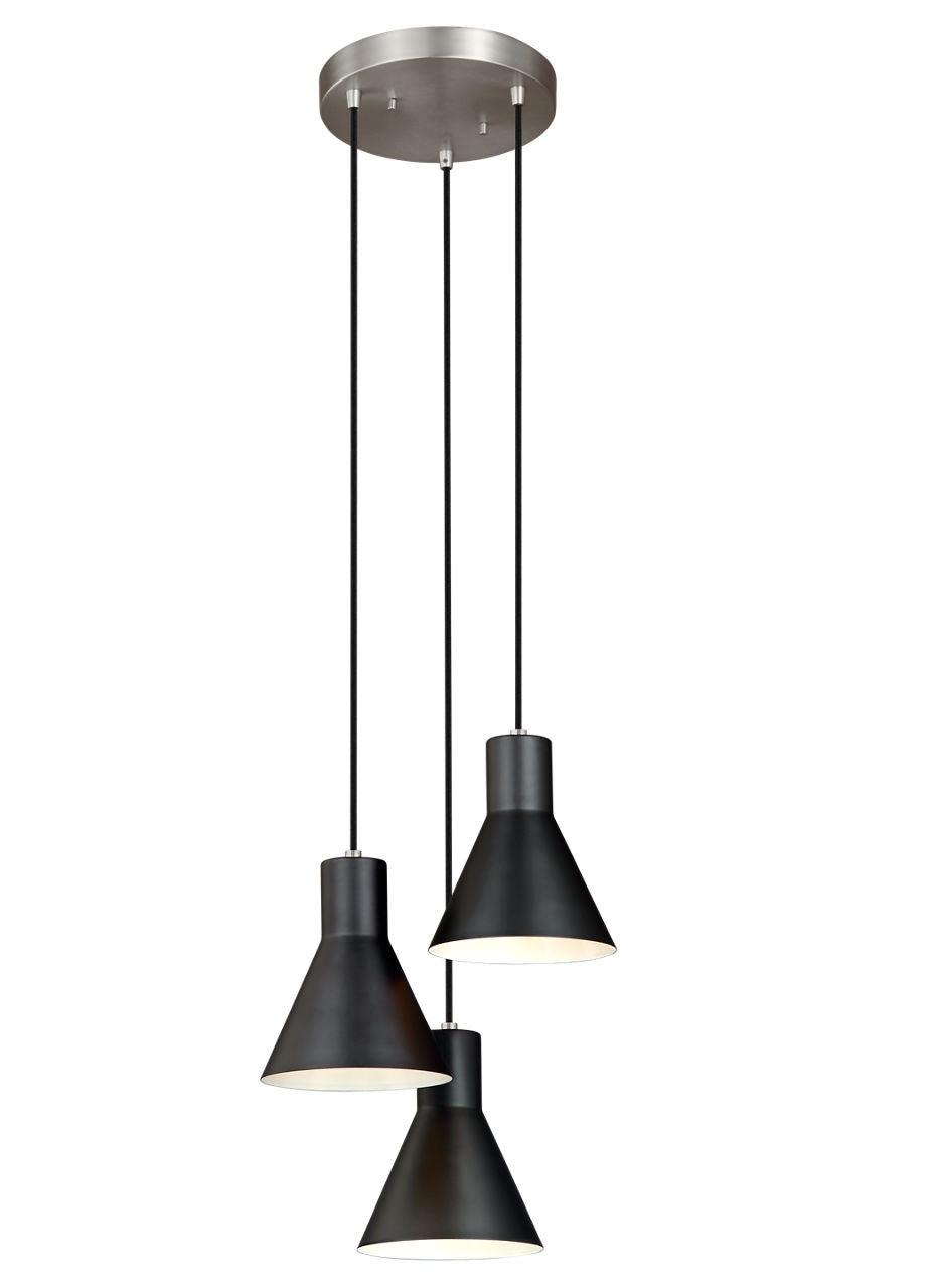 Generation Lighting Towner 3 light cluster pendant in brushed nickel and black