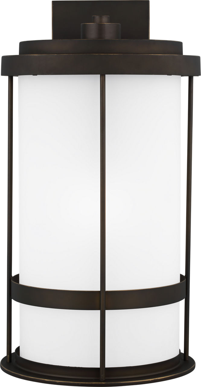 Generation Lighting Wilburn antique bronze outdoor wall lantern with satin etched glass