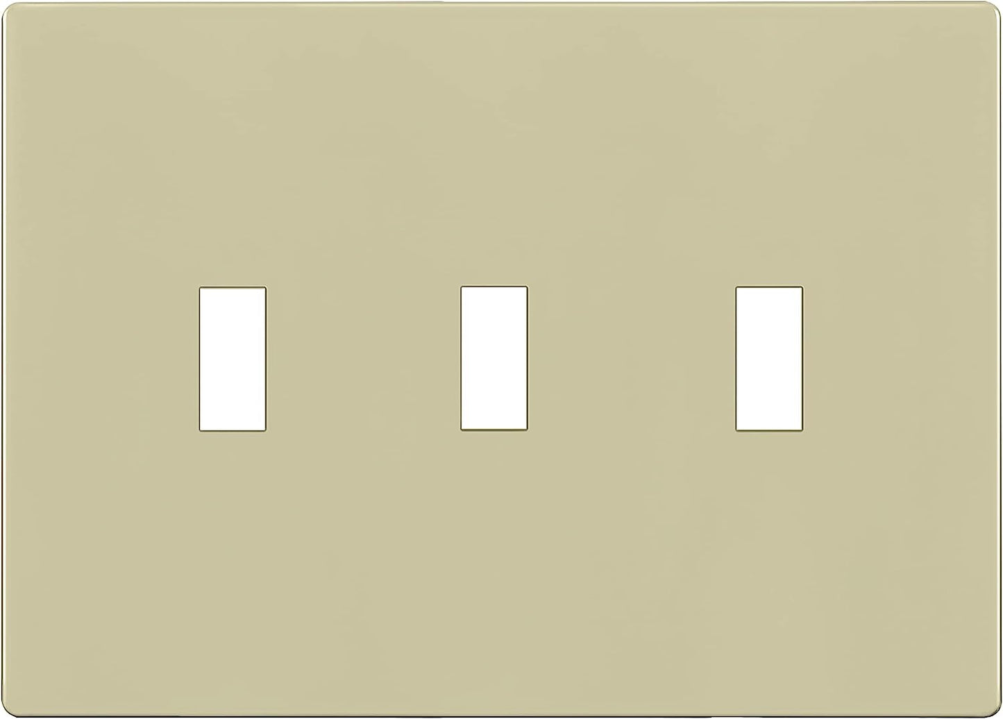 Enerlites SI8813-I 3-Gang Screwless Triple Toggle Switch Wall Plate Child Safe Light Switch Cover, Ivory Finish