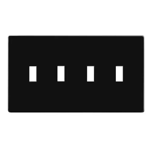 Enerlites SI8814A-BK Screwless Quadruple Toggle Switch Plate W/ 4-Gang, Glossy Black
