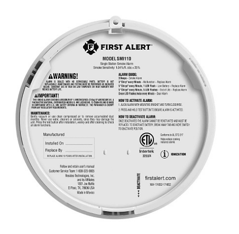 BRK First Alert SMI110 Battery powered smoke alarm with 10-Year sealed 3V lithium battery and silence feature. Includes Ionization smoke sensing technology