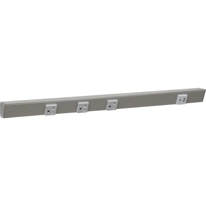 Task Lighting APTUR24-4GSN 24" Slim Angled Power Strip - Left Wire Entry - 3 Grey Receptacle - Right Side USB-A/C - 120V - Finish: Satin Nickel