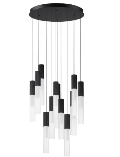 ET2 Contemporary Lighting E11019-144BK Reeds Multi-Light LED Pendant, Color Temperature 3000K, 2,880 Lumens, Voltage 120V, Black Finish