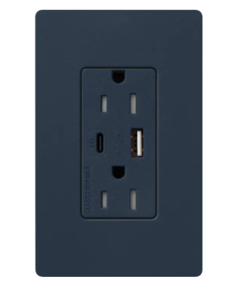Lutron SCR-15-ACTR-DE Claro 15A Tamper-Resistant USB Type A and C Duplex Receptacle - Finish: Deep Sea