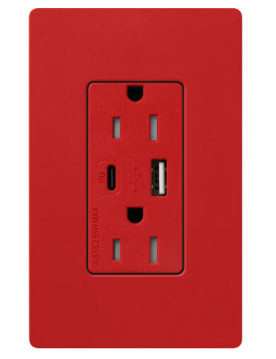 Lutron SCR-15-ACTR-SR Claro 15A Tamper-Resistant USB Type A and C Duplex Receptacle - Finish: Single Red
