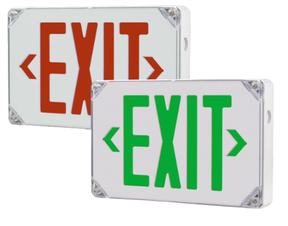 Outdoor Wet Location LED Exit Sign, Red/Green Letters