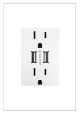 Legrand ARTRUSB153W4WP 15A Duplex Outlet W/Dual USB Wall Plate - Finish: White
