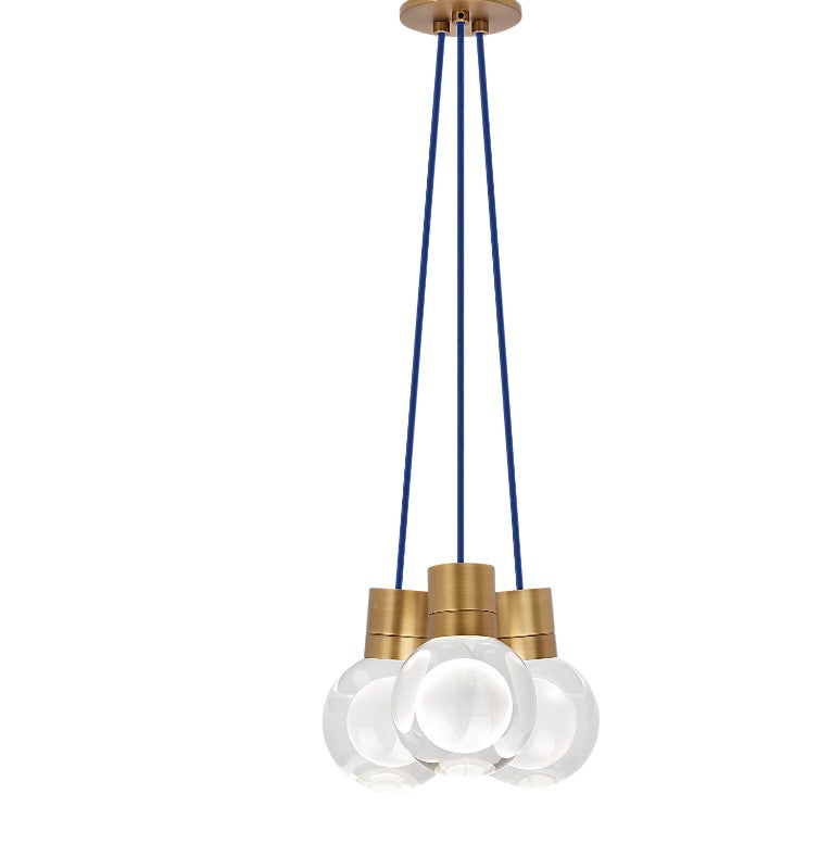 Visual Comfort Architectural 700TDMINAP3CUNB-LEDWD Modern 10" Mina 3-lt LED Pendant Ceiling Light - 120V - CCT: 2200K-3000K - Cord Color: Blue - Finish: Natural Brass