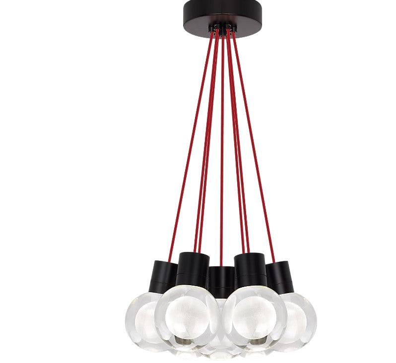 Visual Comfort Architectural 700TDMINAP7CRB-LED930 Modern 15" Mina 7-lt LED Pendant Ceiling Light - 120V - CCT: 3000K - Cord Color: Red- Finish: Black