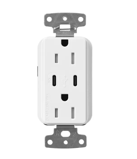 Lutron CAR-15-CCTR-WH Claro 15A Tamper-Resistant USB Type C Duplex Receptacle - Finish: White